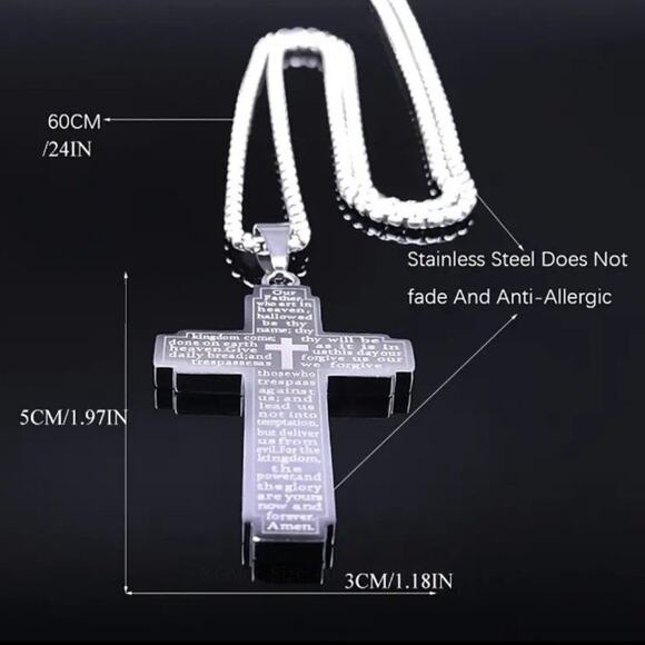 Silver Cross Necklace Lord\'s Prayer Pendant Anniversary Birthday Fashion Gift